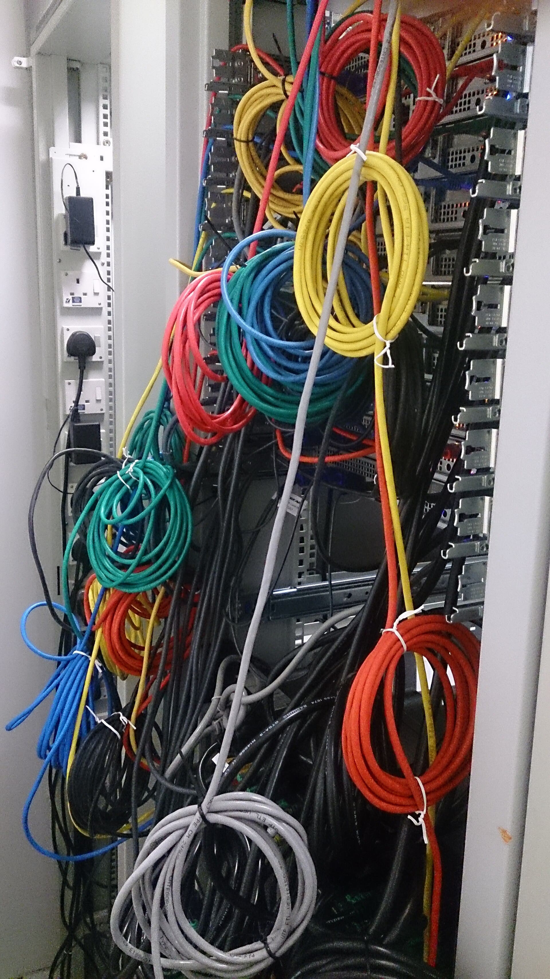 Bundled network cables in a server room